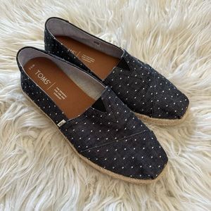 Toms polka dot blue chambray espadrille slip on flats‎ ladies 8.5